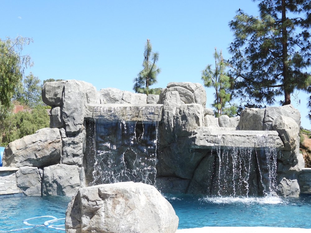 Rockwork at a swimming pool